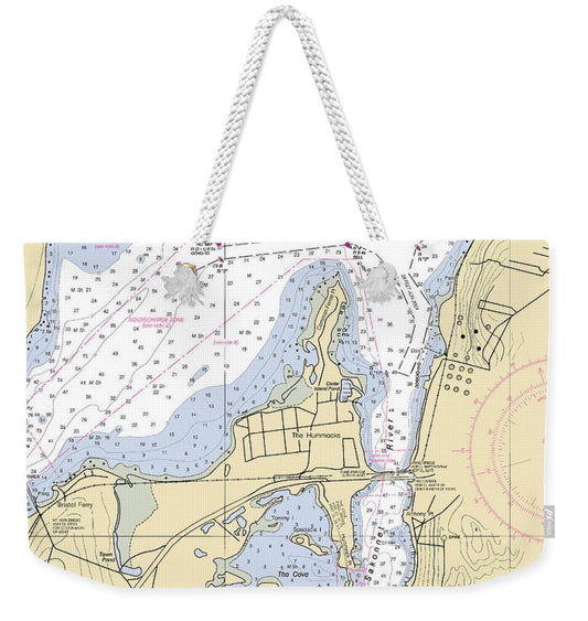 Sakonnet River & Tiverton-rhode Island Nautical Chart - Weekender Tote Bag