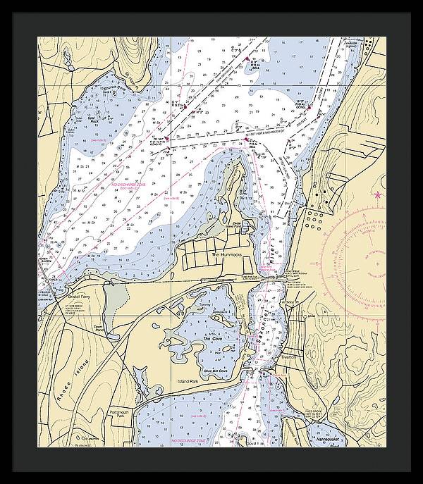 Sakonnet River & Tiverton-rhode Island Nautical Chart - Framed Print