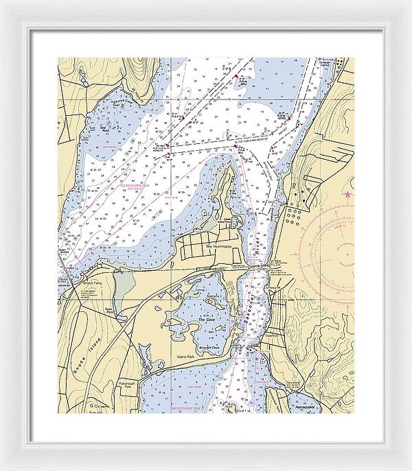 Sakonnet River & Tiverton-rhode Island Nautical Chart - Framed Print