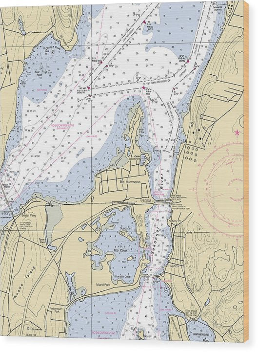 Sakonnet River & Tiverton-Rhode Island Nautical Chart Wood Print