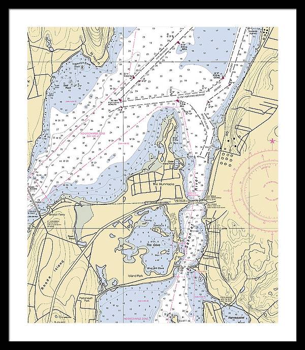 Sakonnet River & Tiverton-rhode Island Nautical Chart - Framed Print