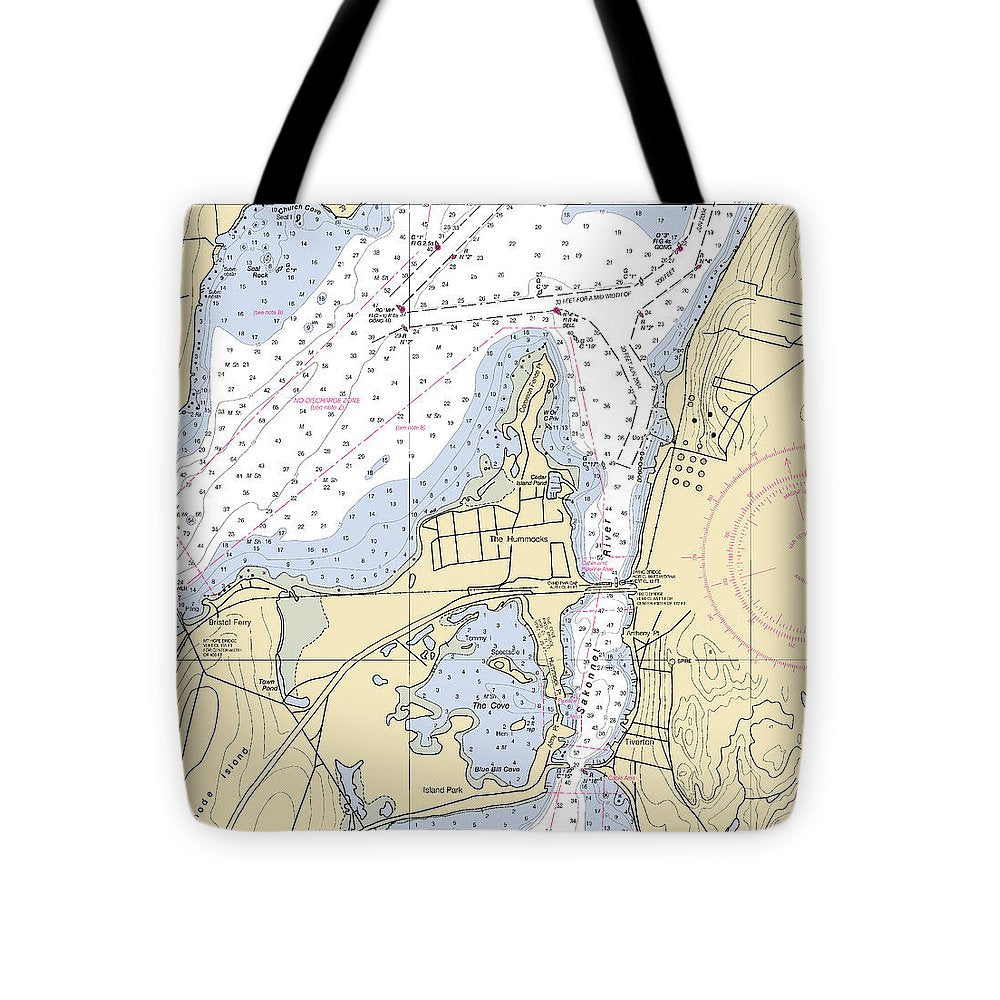Sakonnet River & Tiverton-rhode Island Nautical Chart - Tote Bag