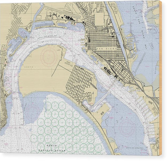 San-Diego-Bay -California Nautical Chart _V6 Wood Print