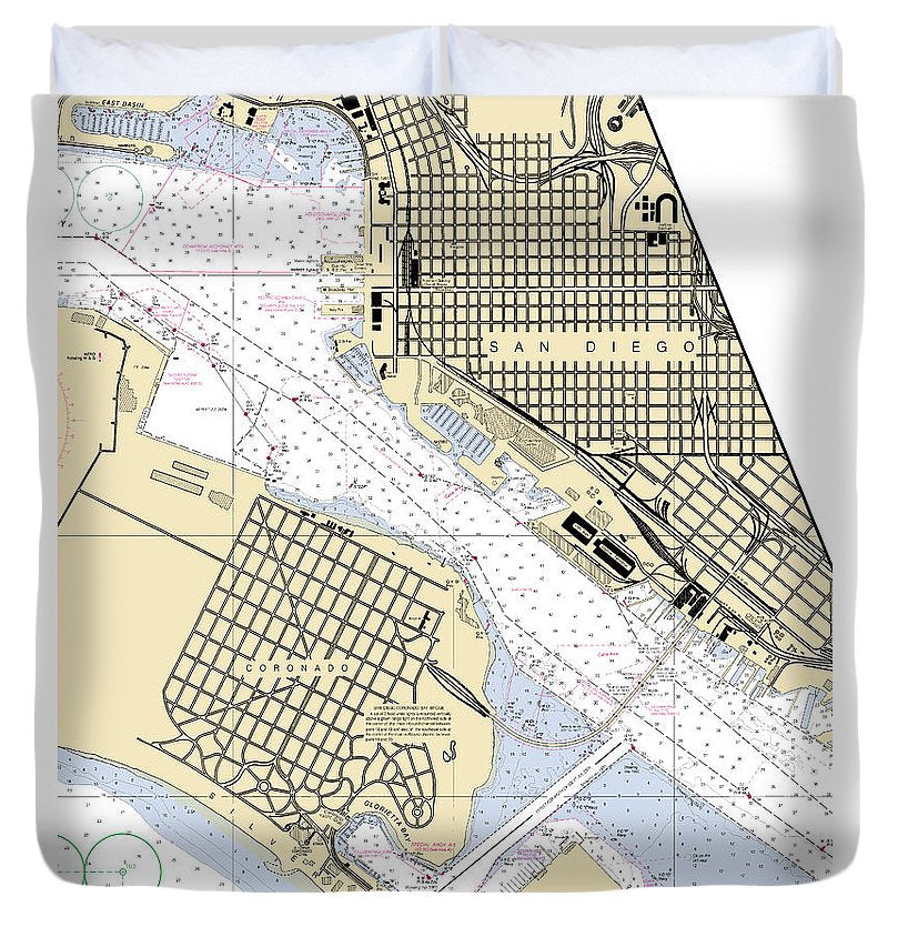 San Diego California Nautical Chart Duvet Cover