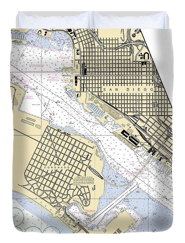 San Diego-california Nautical Chart - Duvet Cover