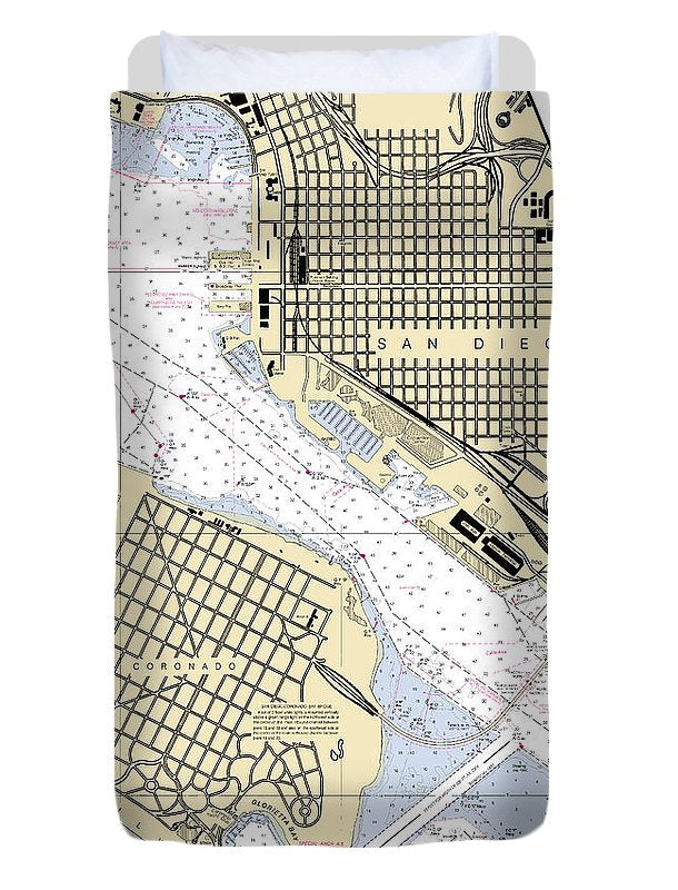 San Diego-california Nautical Chart - Duvet Cover