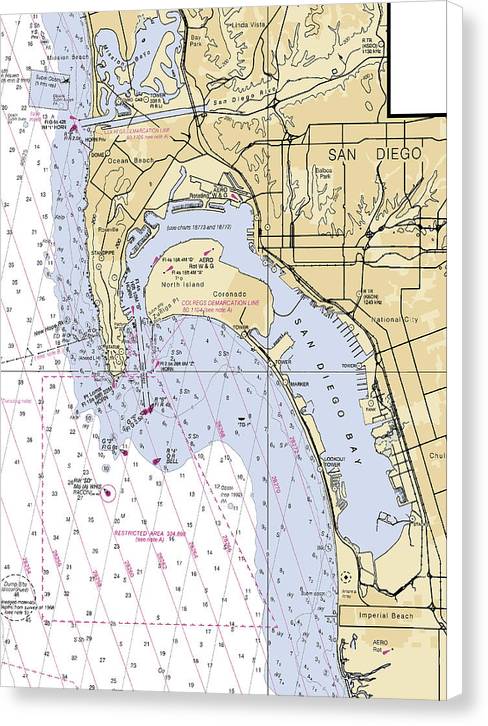 San-diego -california Nautical Chart _v6 - Canvas Print