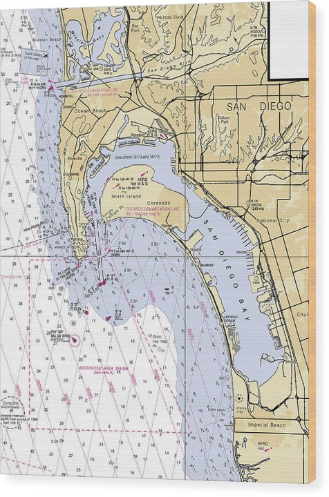 San-Diego -California Nautical Chart _V6 Wood Print
