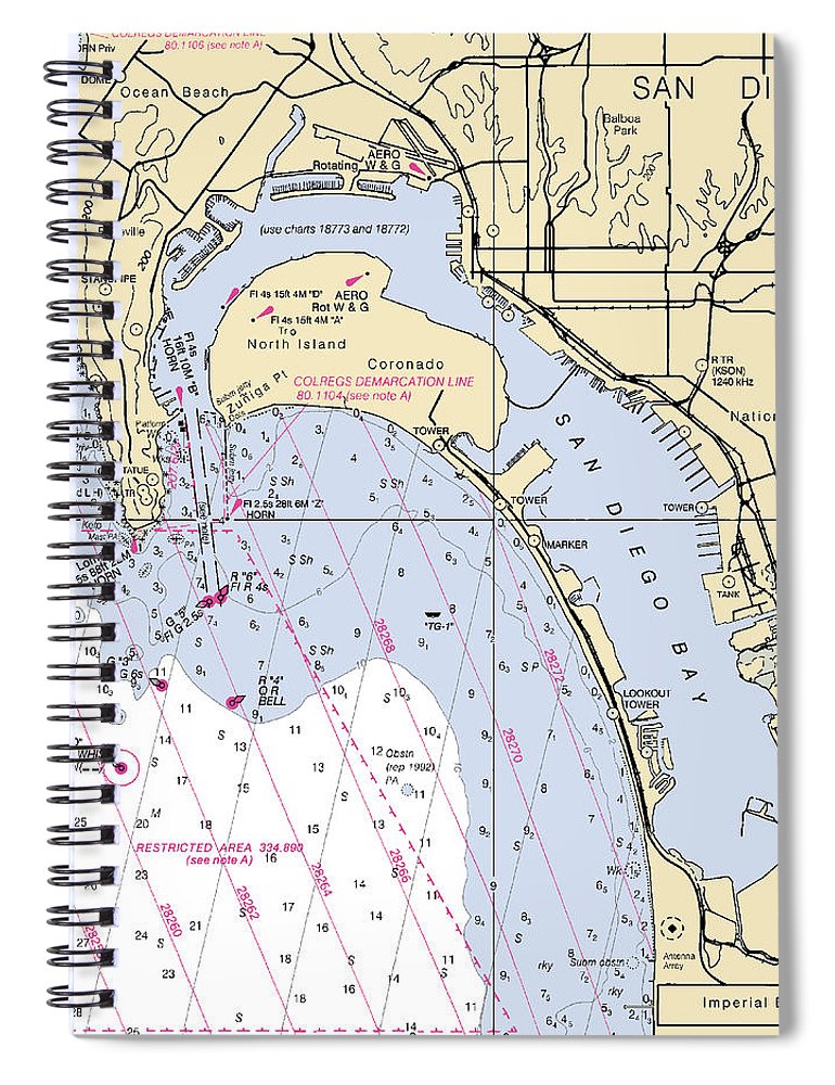 San Diego Harbor California Nautical Chart Spiral Notebook