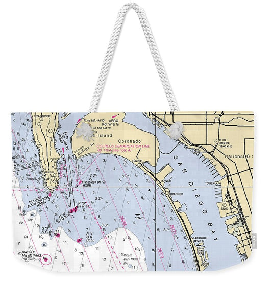 San Diego Harbor-california Nautical Chart - Weekender Tote Bag