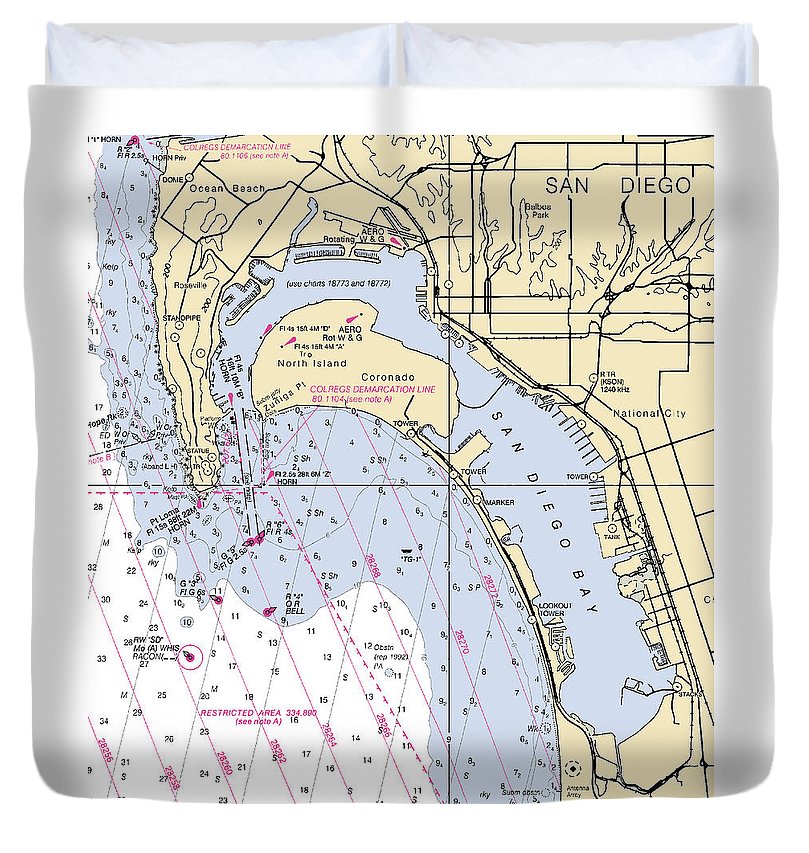 San Diego Harbor California Nautical Chart Duvet Cover