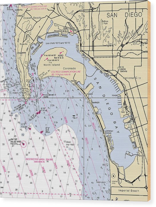 San Diego Harbor-California Nautical Chart Wood Print