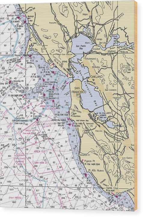 San-Francisco-Harbor -California Nautical Chart _V6 Wood Print