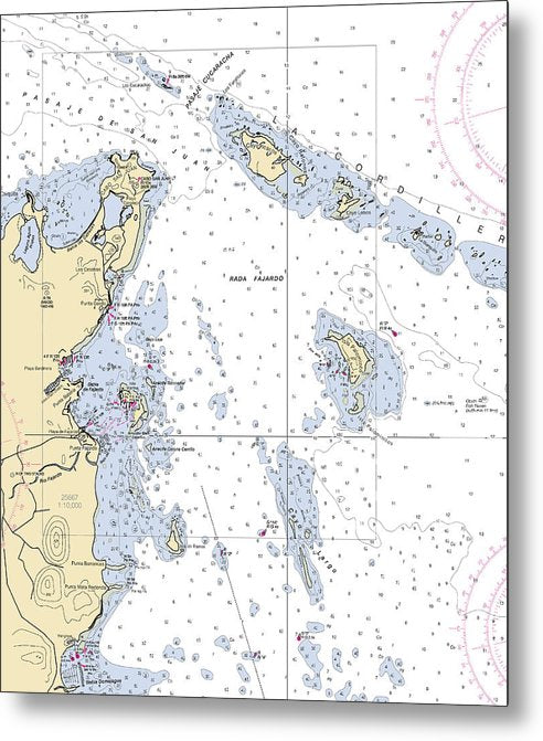 A beuatiful Metal Print of the San Juan Passage-Puerto Rico Nautical Chart - Metal Print by SeaKoast.  100% Guarenteed!