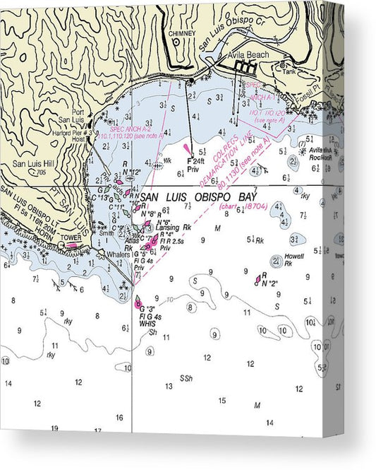 San Luis Obisbo Bay California Nautical Chart Canvas Print