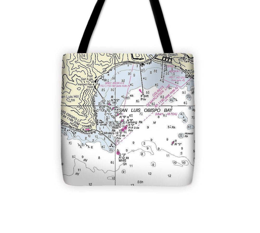 San Luis Obisbo Bay California Nautical Chart Tote Bag