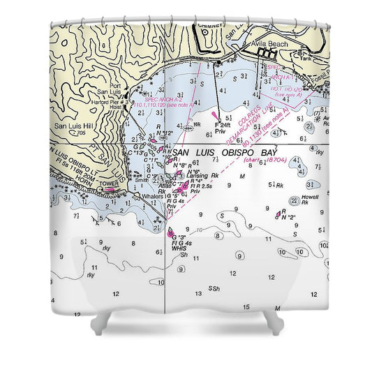 San Luis Obisbo Bay California Nautical Chart Shower Curtain