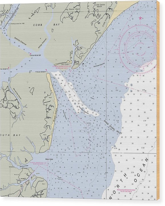 Sand Shoal Inlet-Virginia Nautical Chart Wood Print