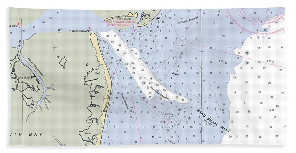 Sand Shoal Inlet-virginia Nautical Chart - Beach Towel