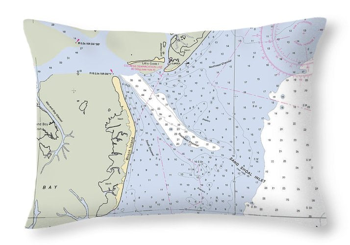 Sand Shoal Inlet-virginia Nautical Chart - Throw Pillow