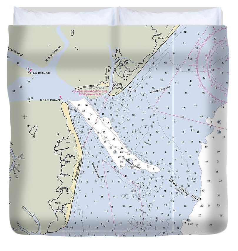 Sand Shoal Inlet Virginia Nautical Chart Duvet Cover