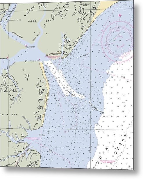 A beuatiful Metal Print of the Sand Shoal Inlet-Virginia Nautical Chart - Metal Print by SeaKoast.  100% Guarenteed!