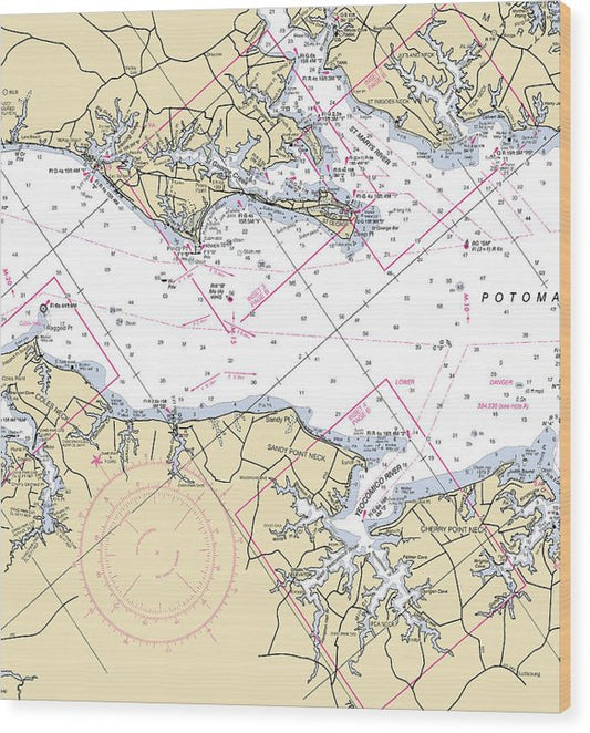 Sandy Point Neck To Cherry Point Neck-Virginia Nautical Chart Wood Print