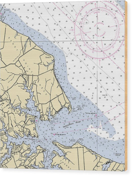 Sandy Point Neck -Virginia Nautical Chart _V2 Wood Print