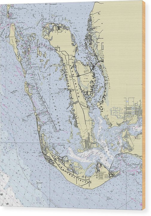 Sanibel Captiva Florida Nautical Chart Wood Print