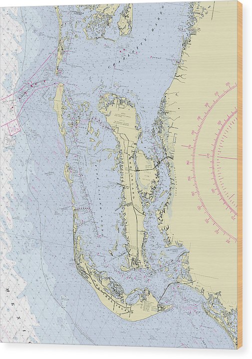 Sanibel Florida Nautical Chart Wood Print