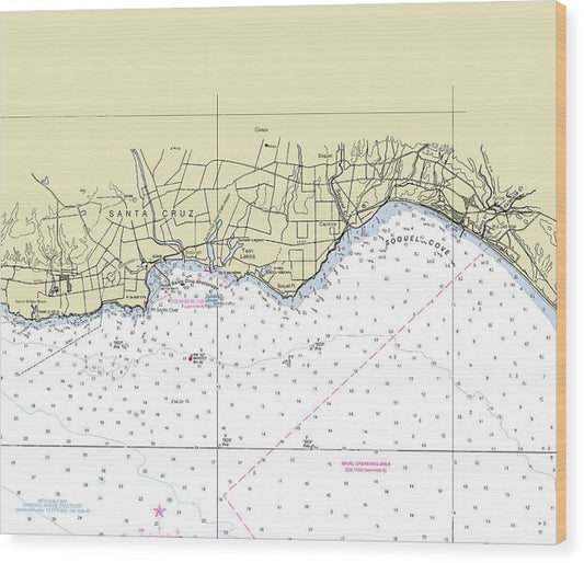 Santa Cruz California Nautical Chart Wood Print