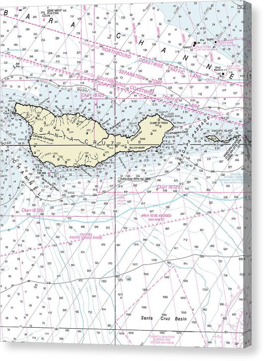 Santa Cruz Island California Nautical Chart Canvas Print