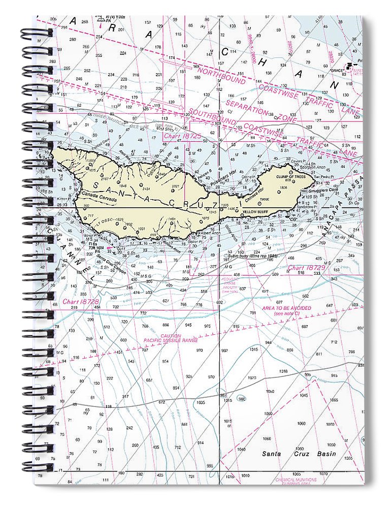 Santa Cruz Island California Nautical Chart Spiral Notebook