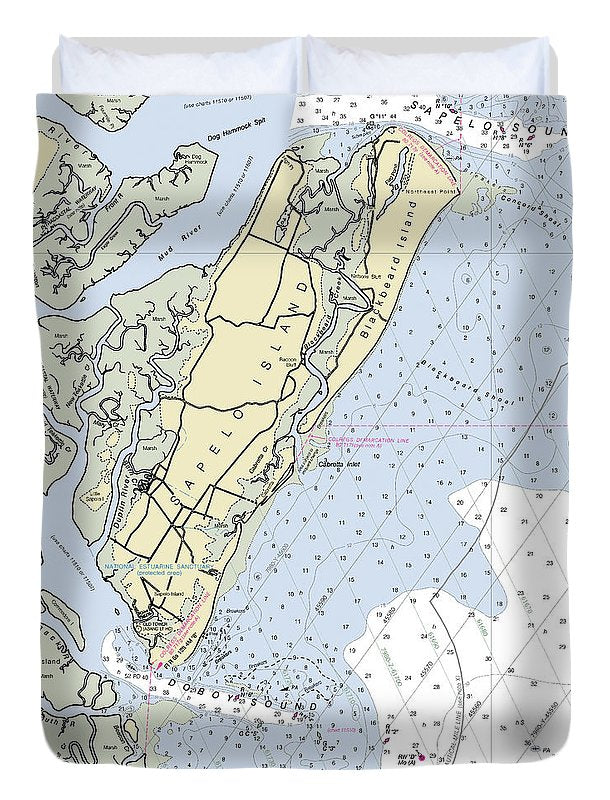 Sapelo Island Georgia Nautical Chart - Duvet Cover