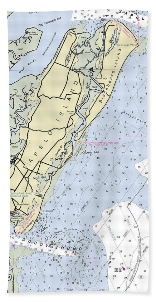 Sapelo Island Georgia Nautical Chart - Bath Towel