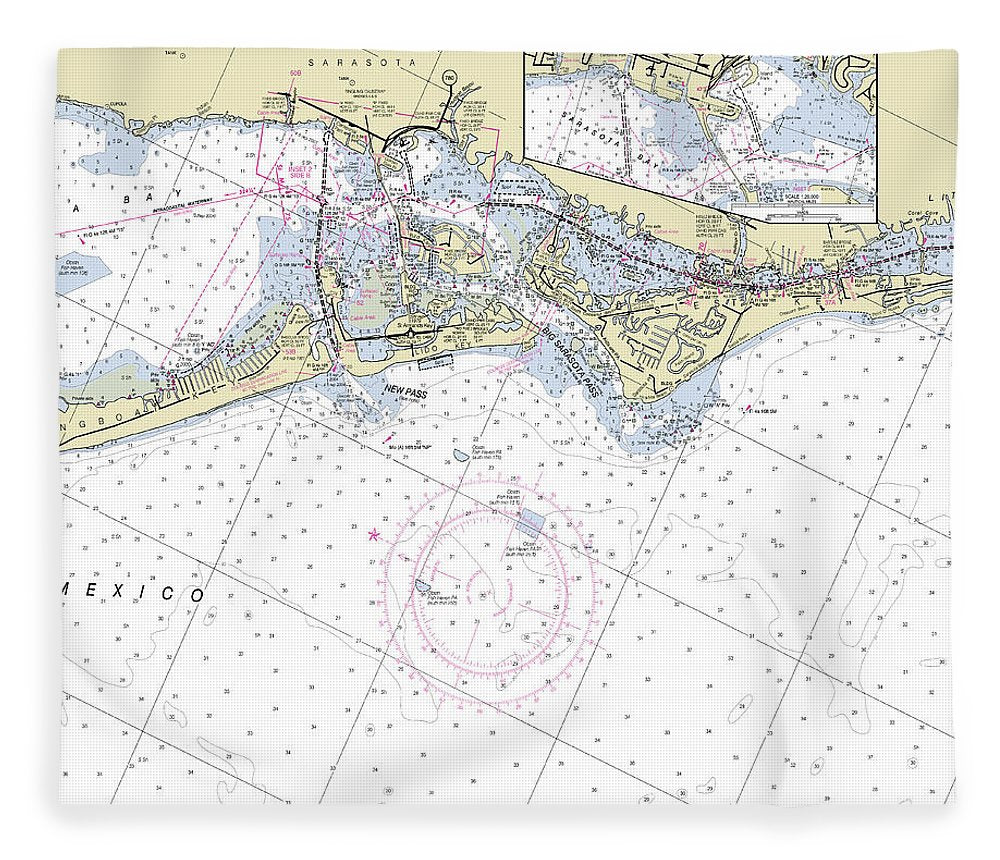 Sarasota Florida Nautical Chart Blanket
