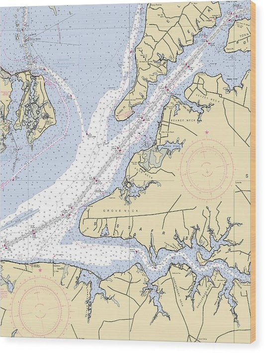 Sassafras River-Maryland Nautical Chart Wood Print