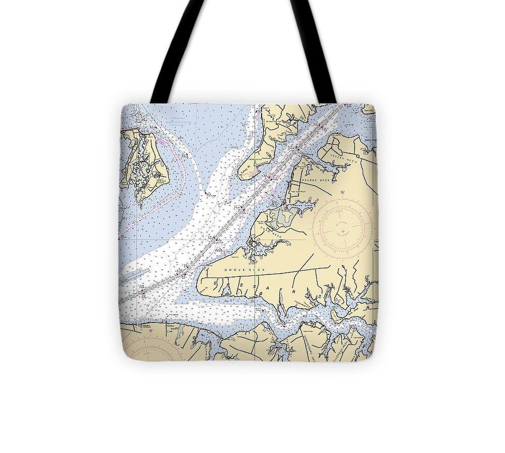 Sassafras River Maryland Nautical Chart Tote Bag