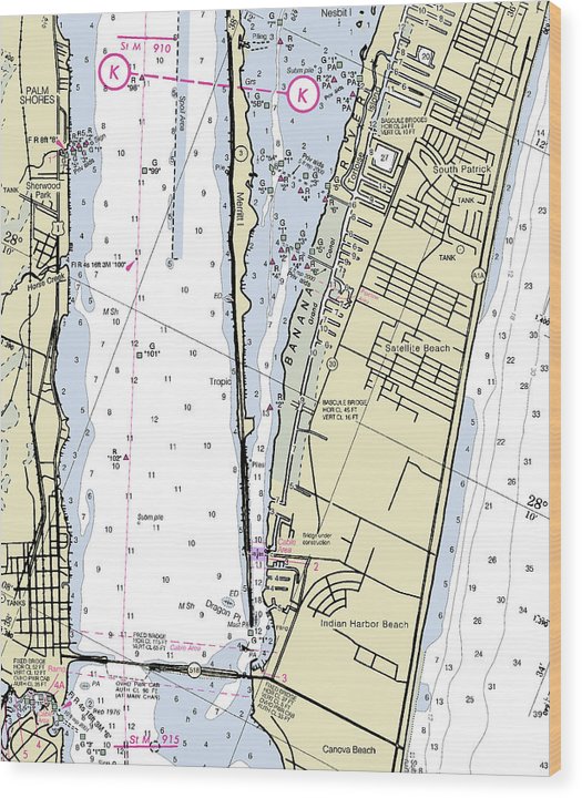 Satellite Beach Florida Nautical Chart Wood Print