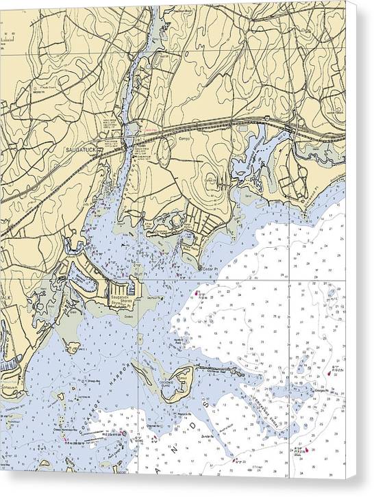 Saugatuck-connecticut Nautical Chart - Canvas Print