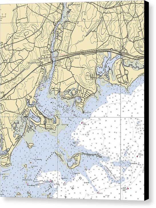 Saugatuck-connecticut Nautical Chart - Canvas Print