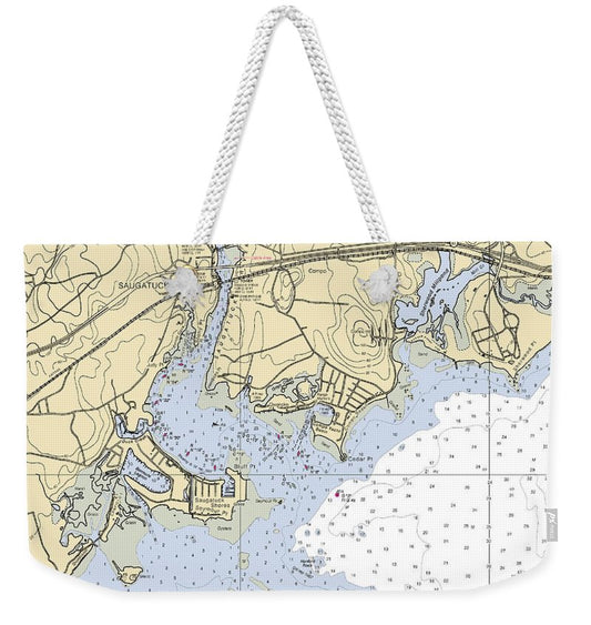 Saugatuck-connecticut Nautical Chart - Weekender Tote Bag