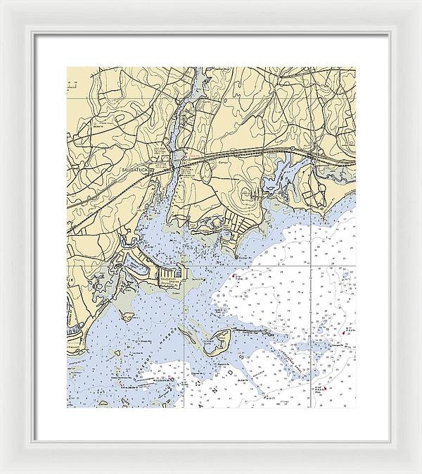 Saugatuck-connecticut Nautical Chart - Framed Print