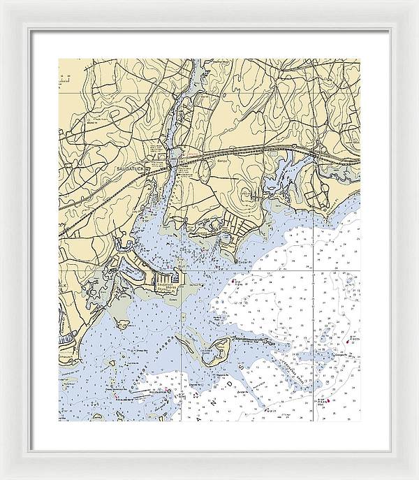 Saugatuck-connecticut Nautical Chart - Framed Print