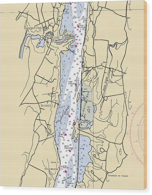 Saugerties-New York Nautical Chart Wood Print