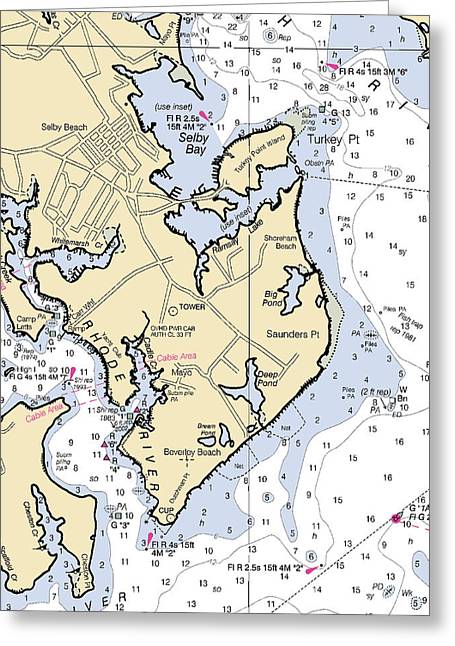 Saunders Point-maryland Nautical Chart - Greeting Card