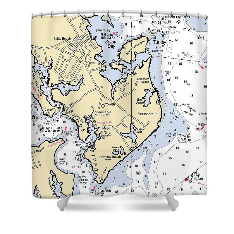 Saunders Point Maryland Nautical Chart Shower Curtain