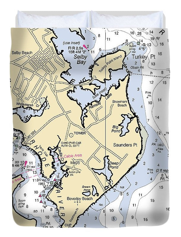 Saunders Point-maryland Nautical Chart - Duvet Cover