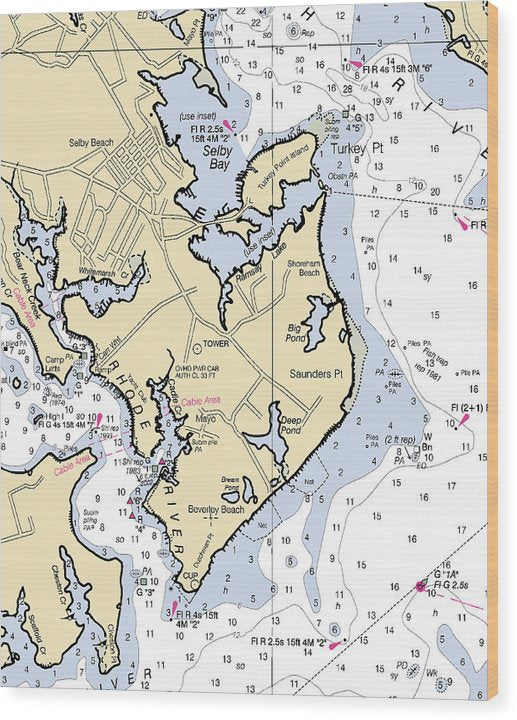 Saunders Point-Maryland Nautical Chart Wood Print