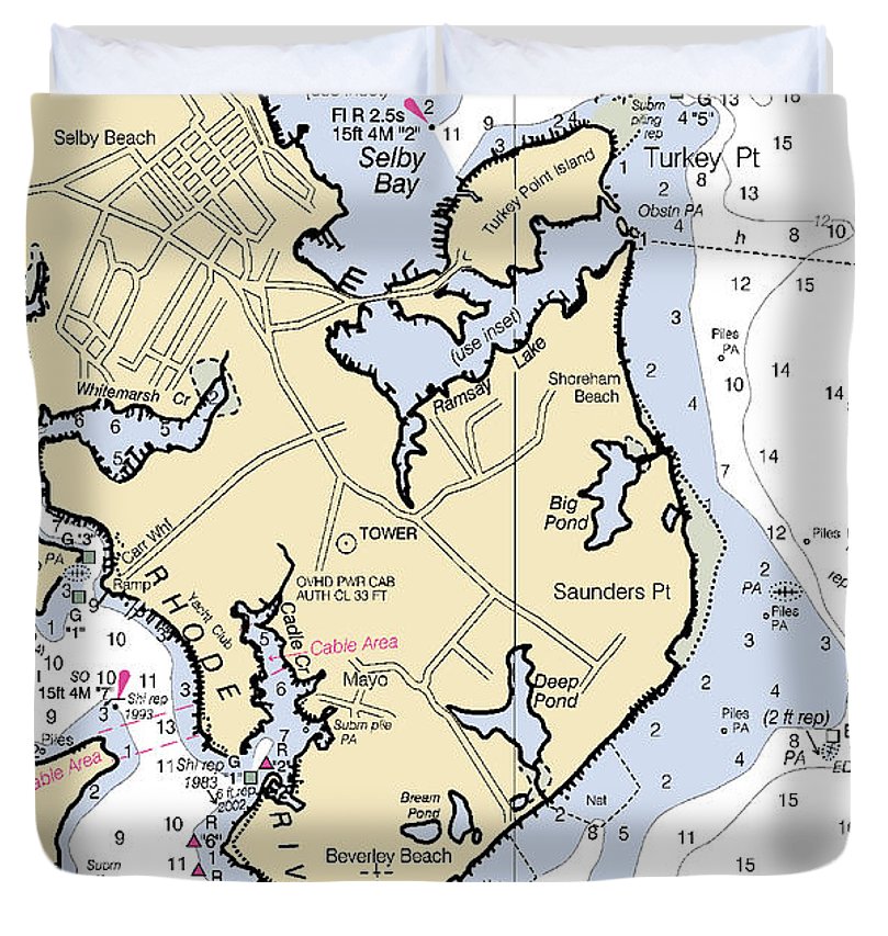 Saunders Point Maryland Nautical Chart Duvet Cover